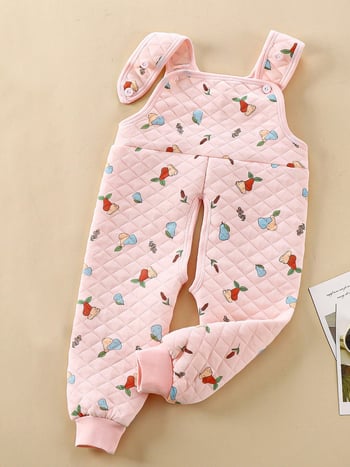 Vaikų medvilninės trijų sluoksnių šiltos kelnės su petnešėlėmis, fliso pamušalas, tarpo tarp kojų atidarymas, aukštos talijos, ruduo ir žiemа