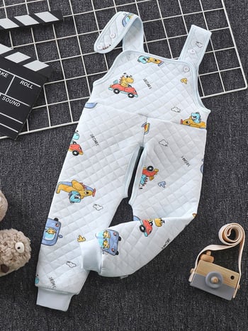 Vaikų medvilninės trijų sluoksnių šiltos kelnės su petnešėlėmis, fliso pamušalas, tarpo tarp kojų atidarymas, aukštos talijos, ruduo ir žiemа