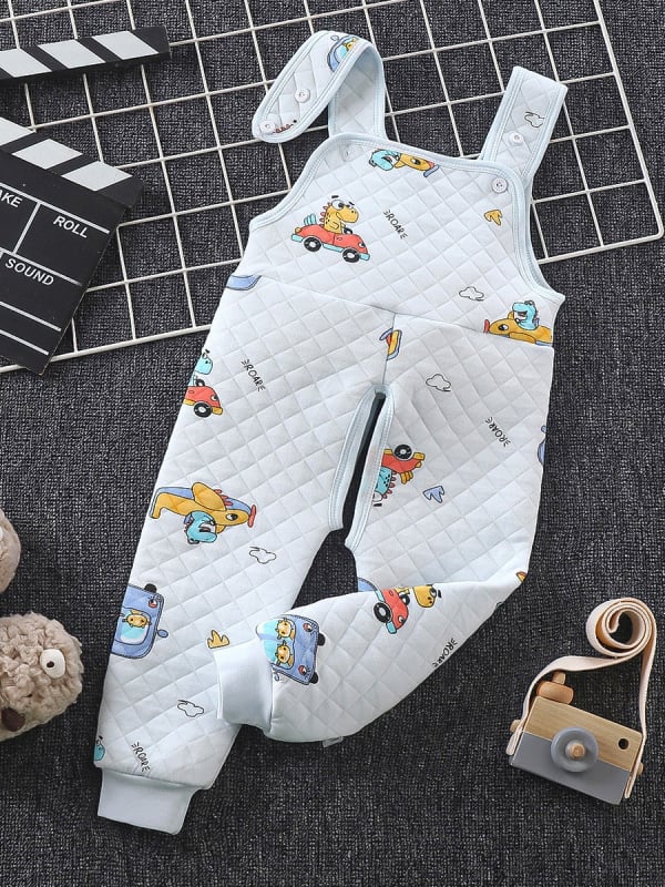 Vaikų medvilninės trijų sluoksnių šiltos kelnės su petnešėlėmis, fliso pamušalas, tarpo tarp kojų atidarymas, aukštos talijos, ruduo ir žiemа