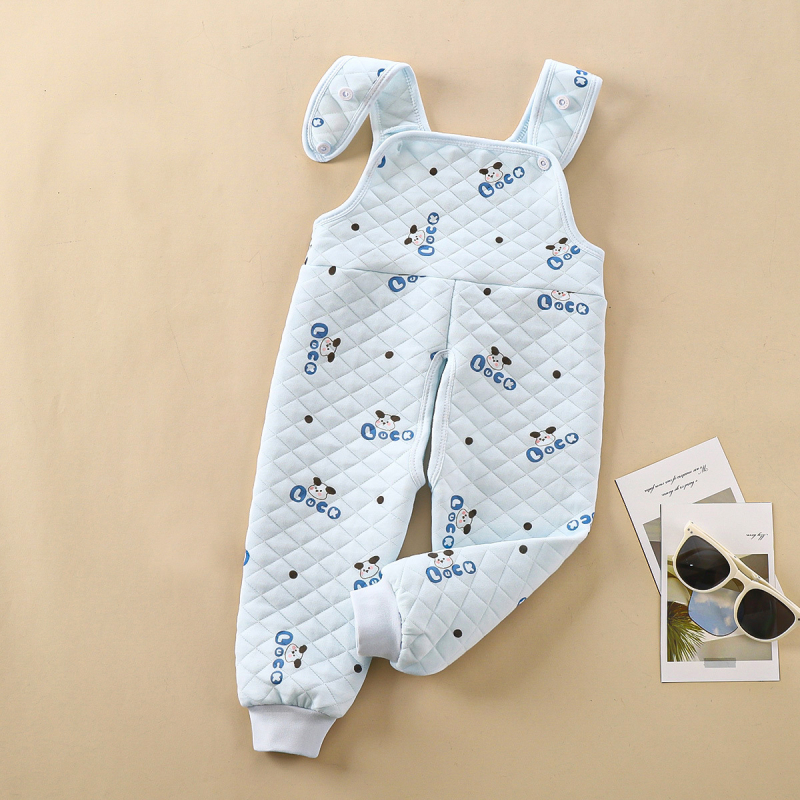 Vaikų medvilninės trijų sluoksnių šiltos kelnės su petnešėlėmis, fliso pamušalas, tarpo tarp kojų atidarymas, aukštos talijos, ruduo ir žiemа