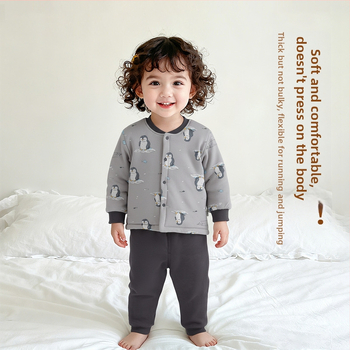 Zīdaiņu 100% kokvilnas apakšveļas komplekts, divdaļīgs komplekts, augsta vidukļa aizsardzība vēderam, mitrumu vadīšana, ziema/rudens