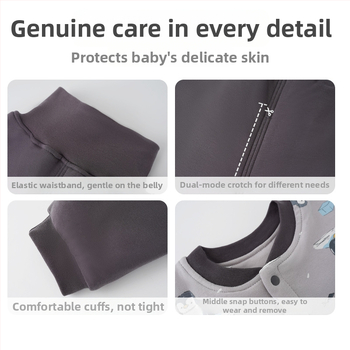 Zīdaiņu 100% kokvilnas apakšveļas komplekts, divdaļīgs komplekts, augsta vidukļa aizsardzība vēderam, mitrumu vadīšana, ziema/rudens