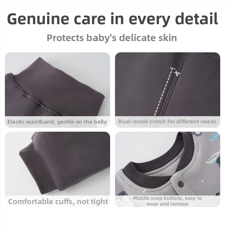 Zīdaiņu 100% kokvilnas apakšveļas komplekts, divdaļīgs komplekts, augsta vidukļa aizsardzība vēderam, mitrumu vadīšana, ziema/rudens