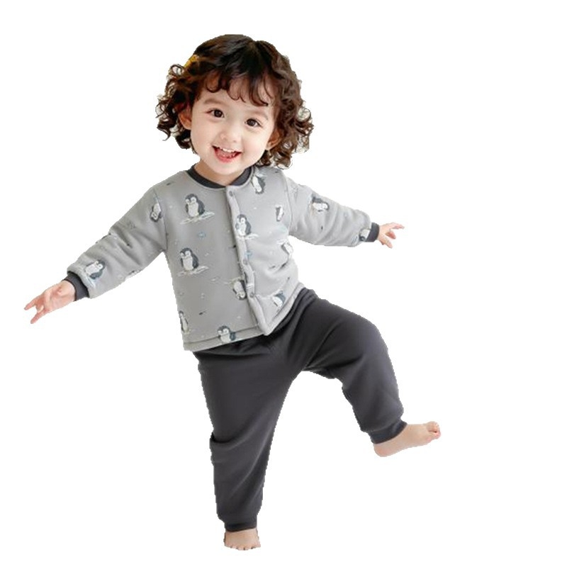 Zīdaiņu 100% kokvilnas apakšveļas komplekts, divdaļīgs komplekts, augsta vidukļa aizsardzība vēderam, mitrumu vadīšana, ziema/rudens