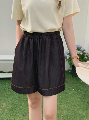 Шорти за лято с връзки отпред, ластична талия, деним-памучно-нейлонова материя, три четвърти дължина, микроеластичност, корейски стил