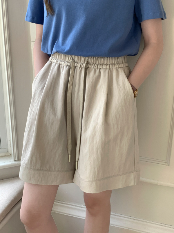 Шорти за лято с връзки отпред, ластична талия, деним-памучно-нейлонова материя, три четвърти дължина, микроеластичност, корейски стил