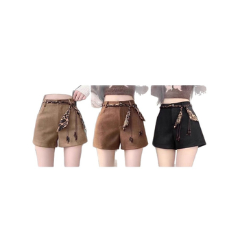 Къси панталони със замшево въздушно покритие за жени, висока талия, А‑образна линия, широки крачоли, полиестер 70–80%, зима 2025