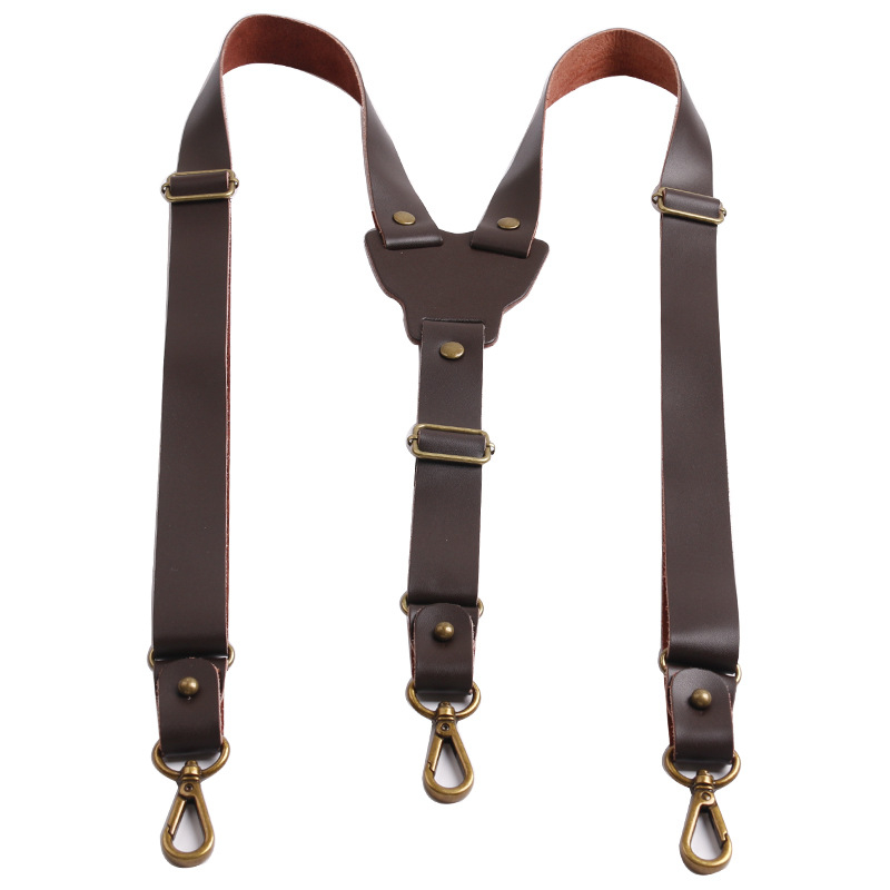 Kožne muške naramenice s križnim dizajnom, 3 stražnja klipsa, podesiva duljina, dvostruki sloj kože