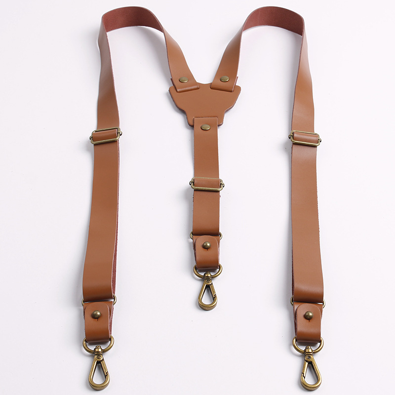 Kožne muške naramenice s križnim dizajnom, 3 stražnja klipsa, podesiva duljina, dvostruki sloj kože