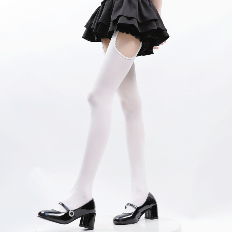 Y2K sexy ciorapi cu suspensor integrat - peste genunchi, nailon, subțiri, uni, 80–90% nailon, absorbant de transpirație