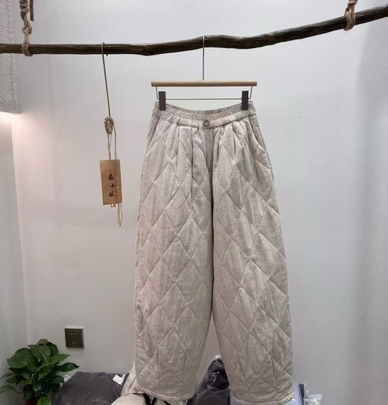 Moteriškos kanapių kelnės, Korejos stiliaus, siūtas matl, elastinė juosta, ilgis 9/10