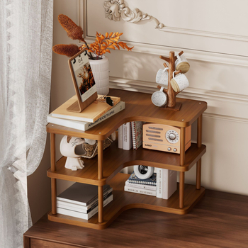 Kutni stalni regaľ za skladištenje - bambus, 3-slojni, pokretni, bez bušenja, jednostavna montaža