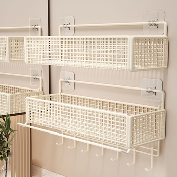 Željezni zidni ormar za kupaonicu, nordičkog stila, 6 etaža, držač za sušilo za kosu, bez bušenja