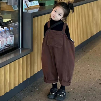 Set salopete pentru fete, amestec bumbac-poliester, talie înaltă cu curea elastică, potrivit pentru 1–3 ani, colecția primăvară-toamnă 2025