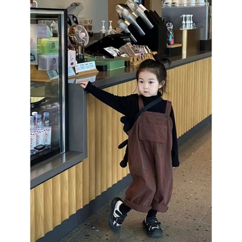 Set salopete pentru fete, amestec bumbac-poliester, talie înaltă cu curea elastică, potrivit pentru 1–3 ani, colecția primăvară-toamnă 2025