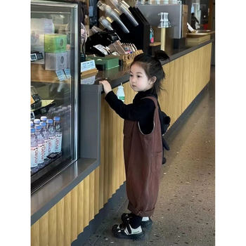 Set salopete pentru fete, amestec bumbac-poliester, talie înaltă cu curea elastică, potrivit pentru 1–3 ani, colecția primăvară-toamnă 2025