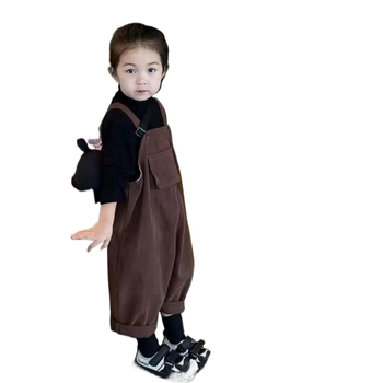 Set salopete pentru fete, amestec bumbac-poliester, talie înaltă cu curea elastică, potrivit pentru 1–3 ani, colecția primăvară-toamnă 2025