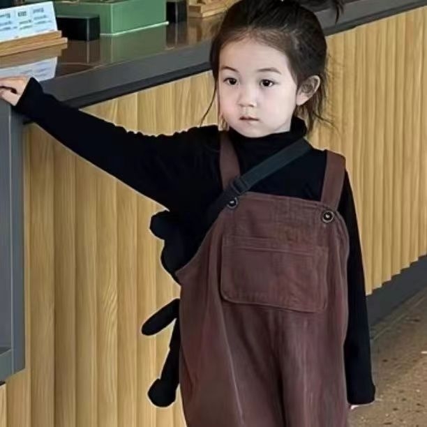 Set salopete pentru fete, amestec bumbac-poliester, talie înaltă cu curea elastică, potrivit pentru 1–3 ani, colecția primăvară-toamnă 2025