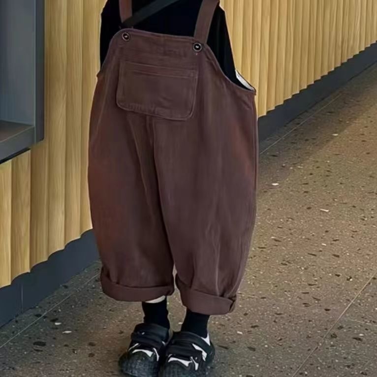 Set salopete pentru fete, amestec bumbac-poliester, talie înaltă cu curea elastică, potrivit pentru 1–3 ani, colecția primăvară-toamnă 2025