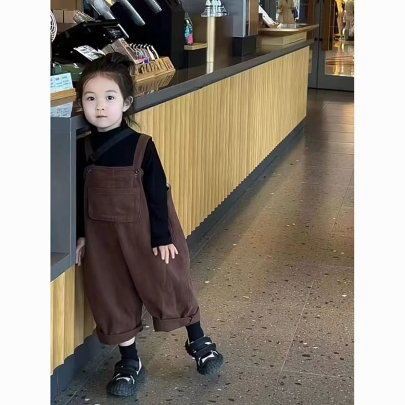 Set salopete pentru fete, amestec bumbac-poliester, talie înaltă cu curea elastică, potrivit pentru 1–3 ani, colecția primăvară-toamnă 2025