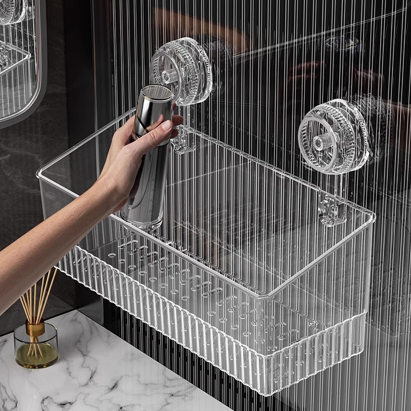 Držač za skladištenje sa suction cup-om, zidni, PET+PC, 1 etaža, kapaciteta 50 kutija