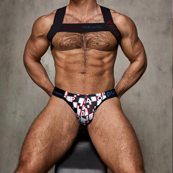 Bandă de piept bondage pentru bărbați, cu decor muscular elastic (Material: cauciuc-nylon; Elasticitate: puternică; Lungime: ne reglabilă; Brand: PUMP; Personalizare disponibilă)