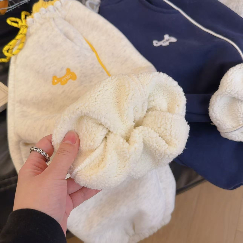 Colanți pentru copii în stil coreean, căptuțiți cu fleece, țesătură Huamian, 60% bumbac, model desen animat, talie medie cu elastic, pentru iarnă