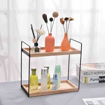 Dvoslojni stolni nosač za pohranu od željeza i paulownije, moderni minimalistički stil, višestruka upotreba