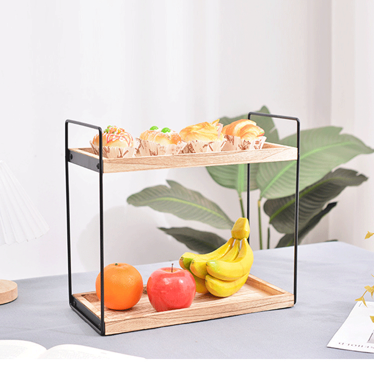 Dvoslojni stolni nosač za pohranu od željeza i paulownije, moderni minimalistički stil, višestruka upotreba