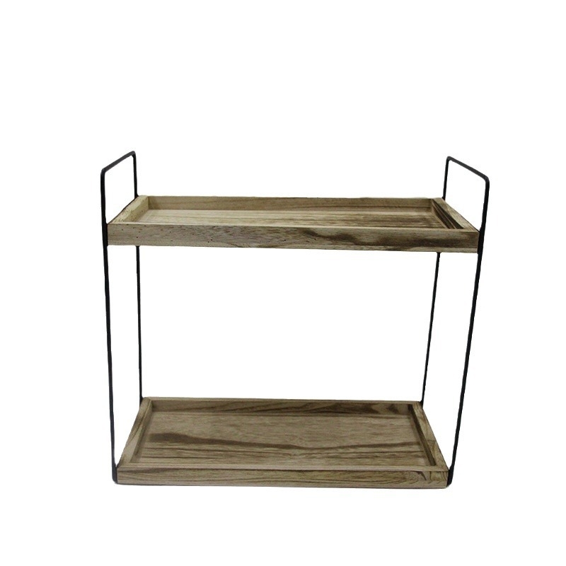 Dvoslojni stolni nosač za pohranu od željeza i paulownije, moderni minimalistički stil, višestruka upotreba