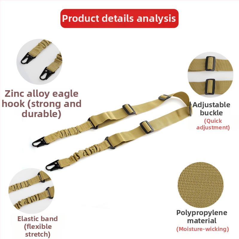 Bretea tactică cu două puncte pentru echipament outdoor, 3 clipsuri, lungime reglabilă, elasticitate puternică, compatibilă pentru încrucișare