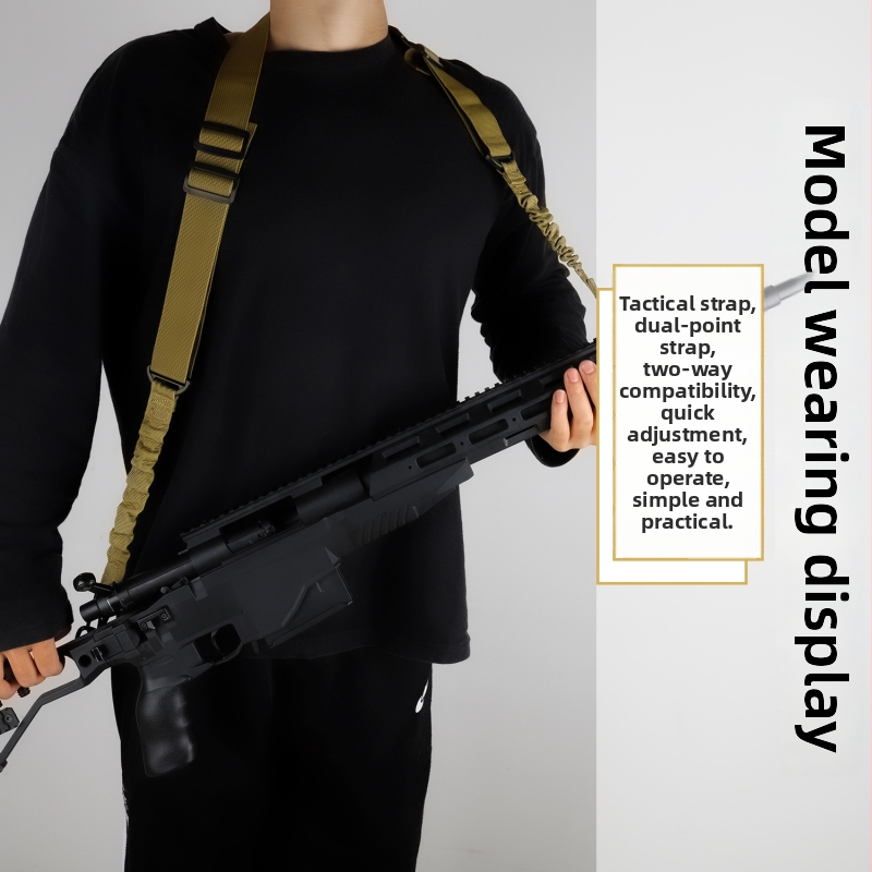 Bretea tactică cu două puncte pentru echipament outdoor, 3 clipsuri, lungime reglabilă, elasticitate puternică, compatibilă pentru încrucișare