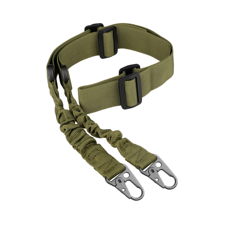 Bretea tactică cu două puncte pentru echipament outdoor, 3 clipsuri, lungime reglabilă, elasticitate puternică, compatibilă pentru încrucișare