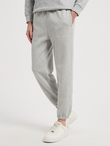 Παντελόνια jogger από βαμβάκι βαρέως τύπου με φαρδύ ελαστικό στη μέση, ίσια γραμμή, μεσαία μέση, παχύ ύφασμα για τον χειμώνα