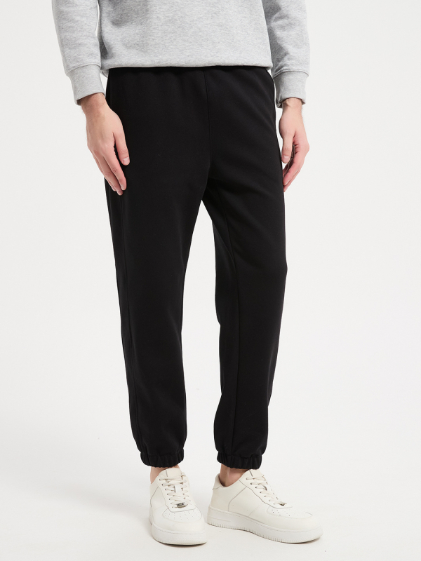 Παντελόνια jogger από βαμβάκι βαρέως τύπου με φαρδύ ελαστικό στη μέση, ίσια γραμμή, μεσαία μέση, παχύ ύφασμα για τον χειμώνα