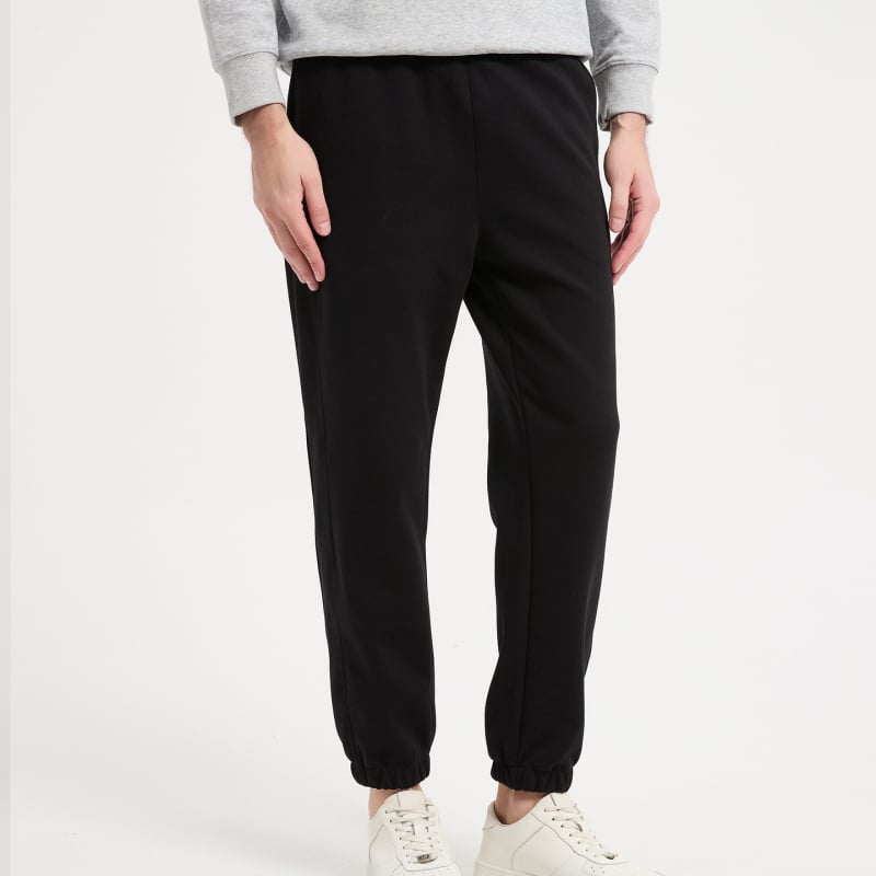 Παντελόνια jogger από βαμβάκι βαρέως τύπου με φαρδύ ελαστικό στη μέση, ίσια γραμμή, μεσαία μέση, παχύ ύφασμα για τον χειμώνα
