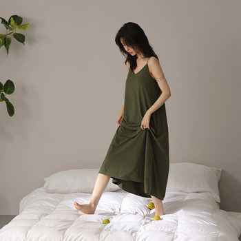 Βαμβακερό νυχτερινό νυχτικό με τιράντες, V-λαιμό, χωρίς μανίκια, μεσαίου μήκους φούστα, 100% βαμβάκι