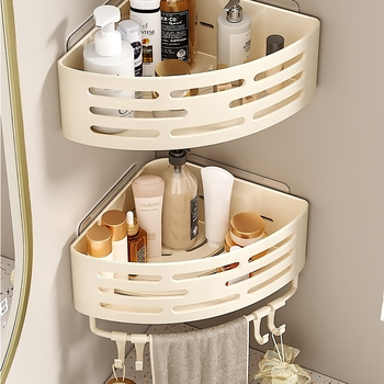 Баня ъглов стенен рафт, без пробиване, триъглов дизайн, 1 полк, 10 кг носим капацитет (пластично покритие)