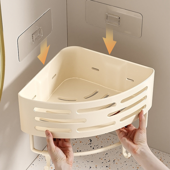 Баня ъглов стенен рафт, без пробиване, триъглов дизайн, 1 полк, 10 кг носим капацитет (пластично покритие)