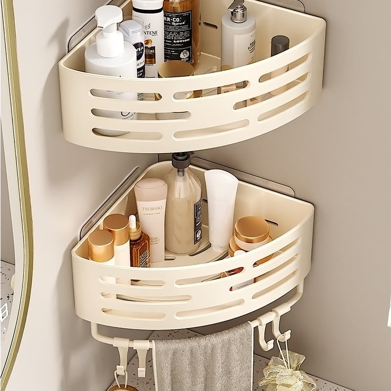 Баня ъглов стенен рафт, без пробиване, триъглов дизайн, 1 полк, 10 кг носим капацитет (пластично покритие)