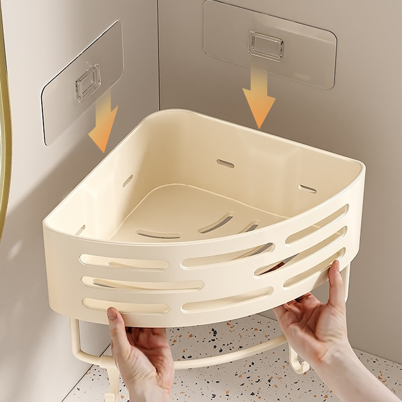 Баня ъглов стенен рафт, без пробиване, триъглов дизайн, 1 полк, 10 кг носим капацитет (пластично покритие)