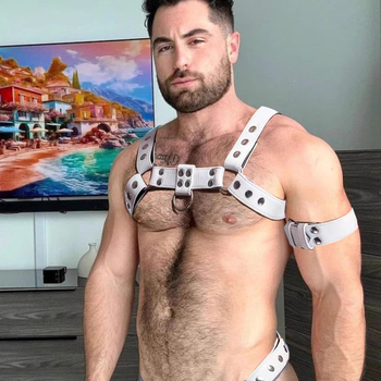 Kožni prilagodljiv set ograničenja za muškarce s ramenskim i prsnim remenima, 4 kopče, bez elastičnosti