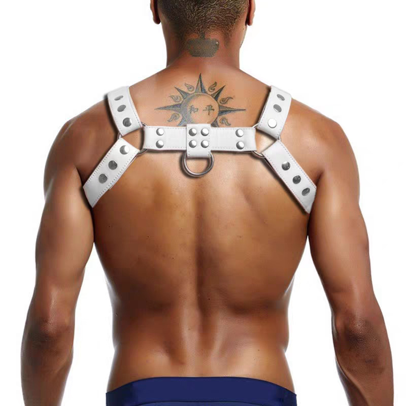 Kožni prilagodljiv set ograničenja za muškarce s ramenskim i prsnim remenima, 4 kopče, bez elastičnosti