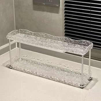 Raft plastic pentru depozitare cosmetice pentru blat de baie – suport de perete atârnat, stil etnic, cu două niveluri, fără montaj