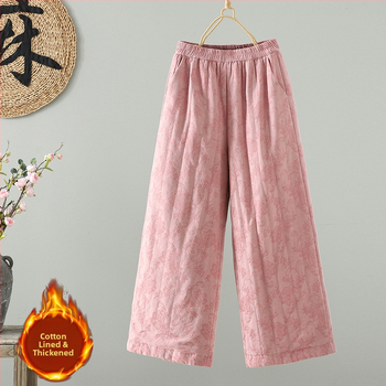 Moterų medvilninės kelnės, tiesaus kirpimo, laisvo silueto, ilgos, 80–90% medvilnės