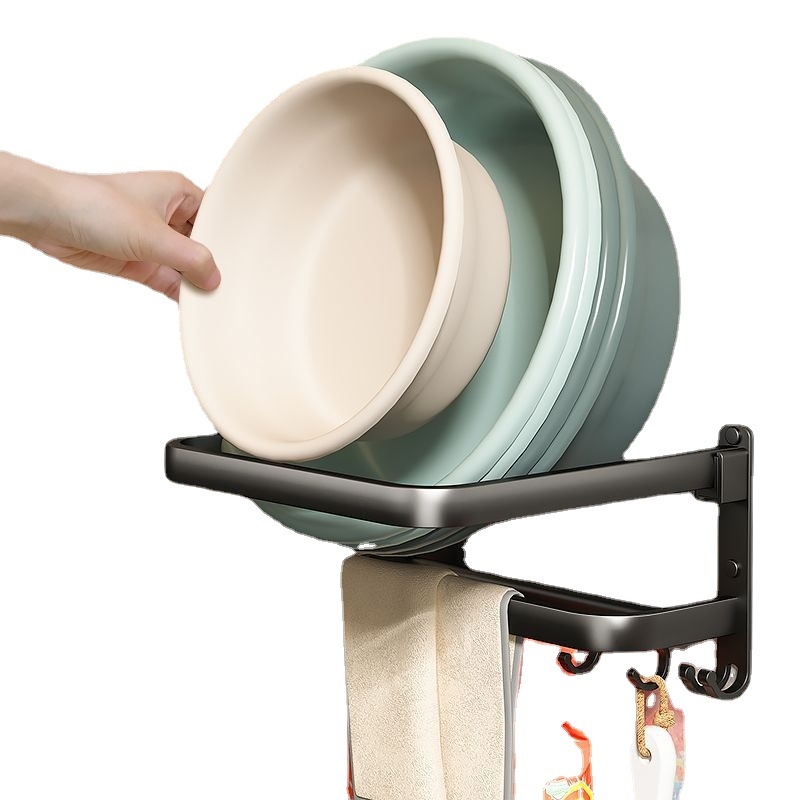 Zidni stalak za umivaonik, dvostruki sloj, od aluminijskog legura, premaz plastom u spreju, nosivost 5 kg, kvadratnog oblika, branda Pohuai