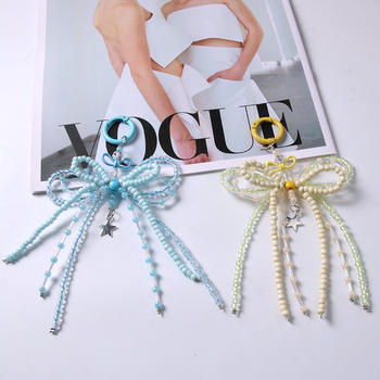 Breloc od perlica s metalnom mašnicom, ručno pleteni, modni lanac za telefon