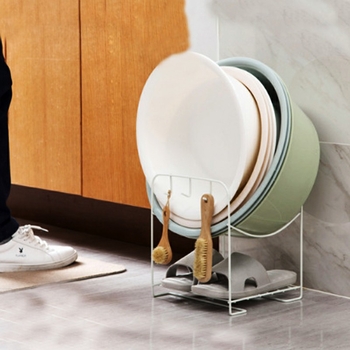 Dvoetažni metalni kupaonski stalak za umivaonik i papuče, samostojeći, moderan minimalistički japanski stil