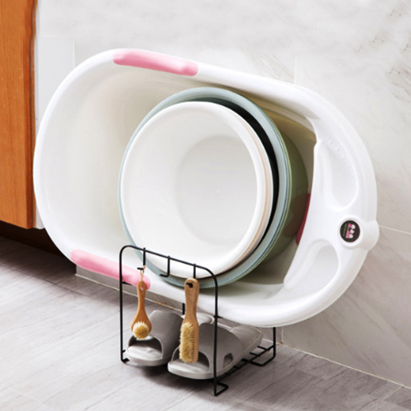 Dvoetažni metalni kupaonski stalak za umivaonik i papuče, samostojeći, moderan minimalistički japanski stil