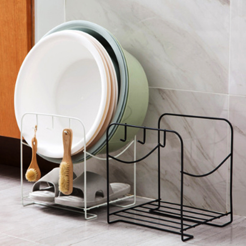 Dvoetažni metalni kupaonski stalak za umivaonik i papuče, samostojeći, moderan minimalistički japanski stil